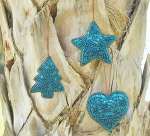 Turquoise Sequin Star Decoration