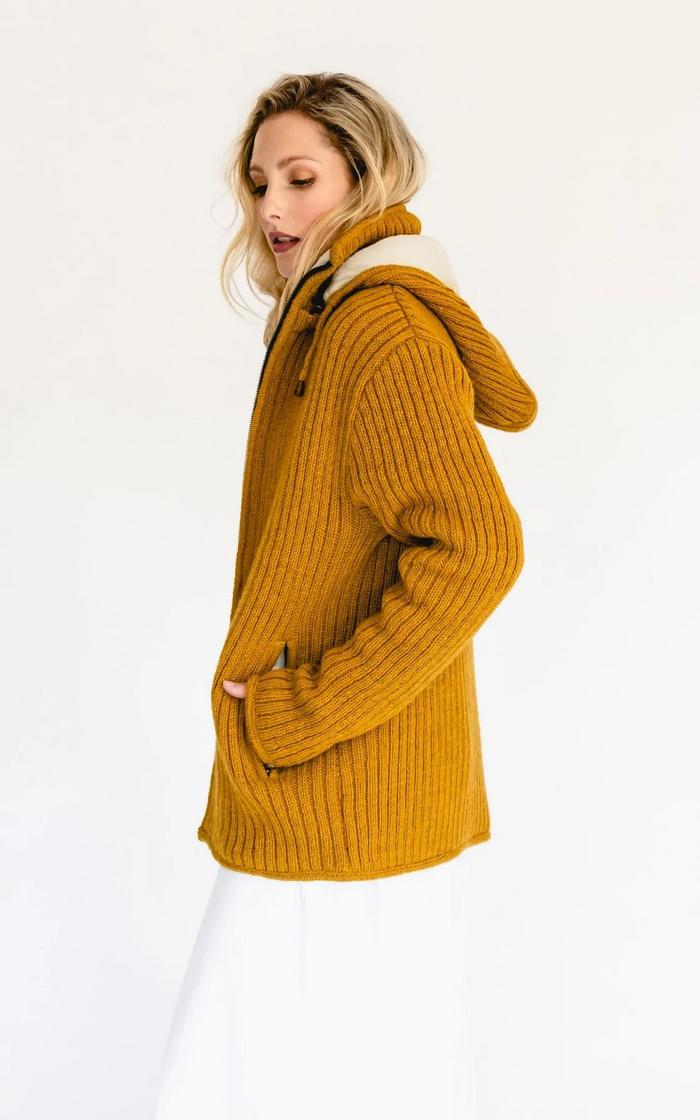 Fair Trade 100% Wool Zip Up Jacket Mustard