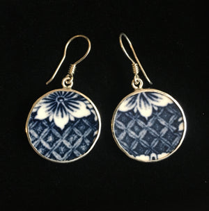 Vintage Japanese Porcelain and Round Sterling Silver Earings