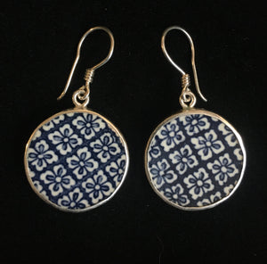 Vintage Japanese Porcelain and Round Sterling Silver Earings