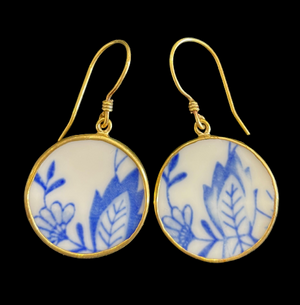 Vintage Japanese Porcelain and Brass Round Earings