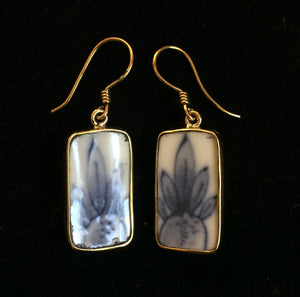 Vintage Japanese Porcelain and Brass Rectangle Earings