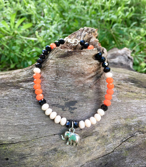 Stones with a Story Handmade Bracelet Onyx and Orange Glass