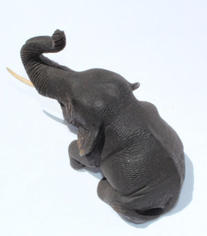 Teak Wooden Sitting Baby Elephant Trunk Up 20cm long