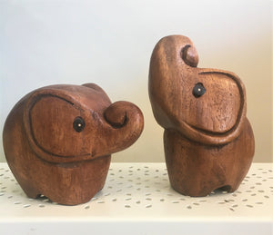 Wooden Baby Elephant Trunk Up Pair Handcarved