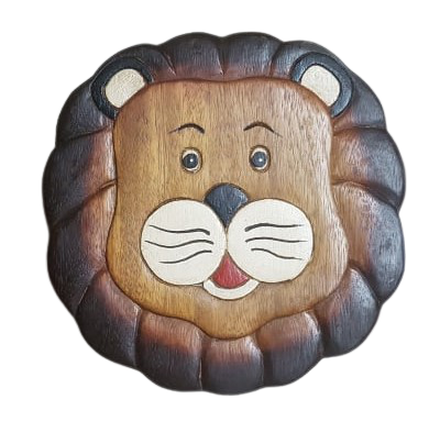 Wooden Kids Stool Lion Head
