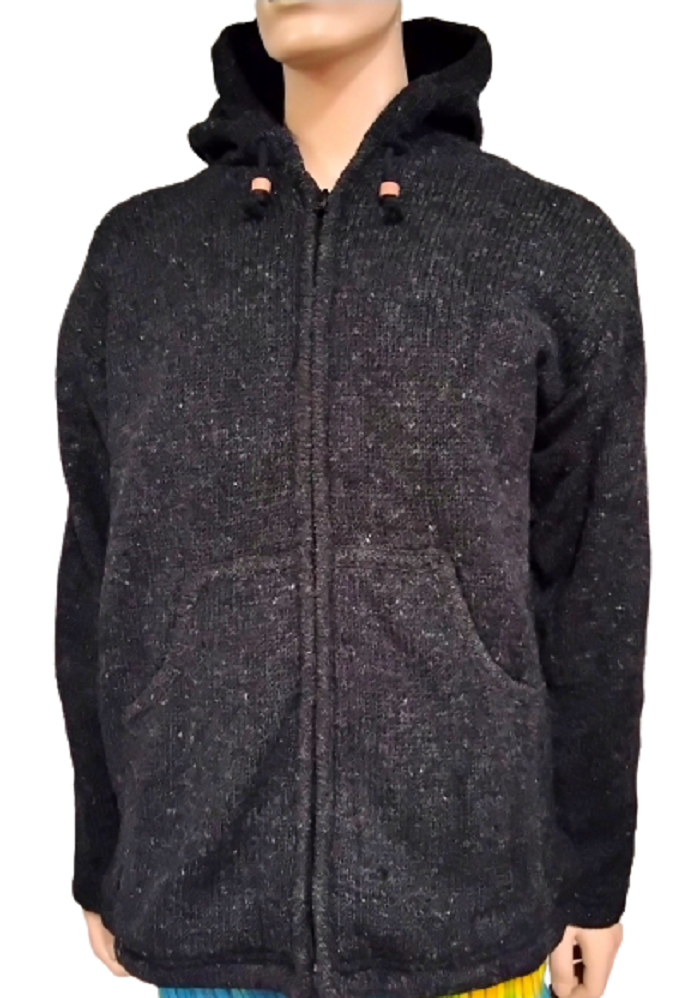 100% Wool Zip Up Hoodie Jacket Plain Charcoal